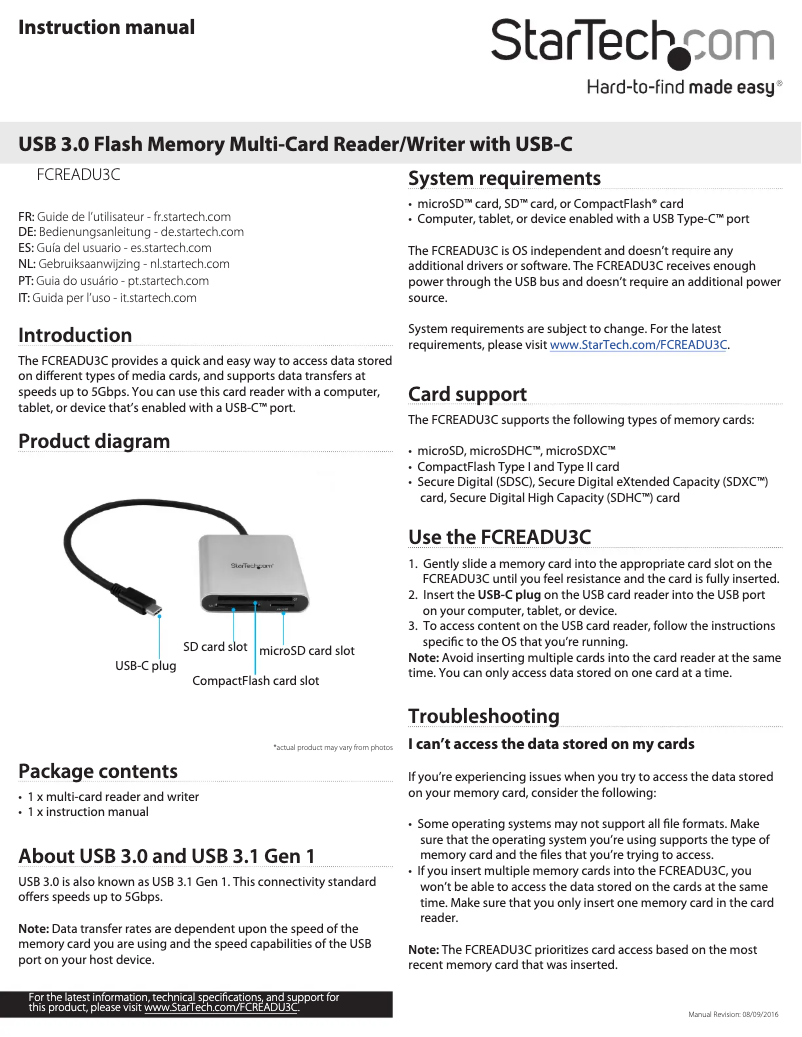 Imagen de la primera página del manual del dispositivo FCREADU3C