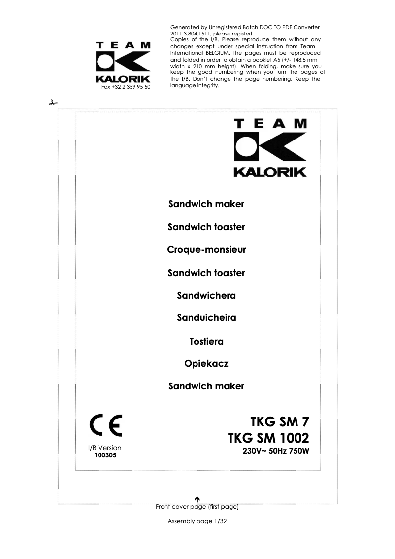 Página 1 del manual Manual de usuario Kalorik TKG SM 7