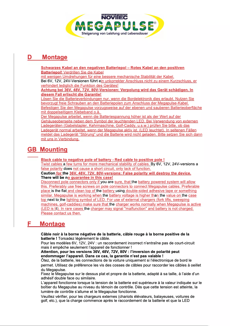 Página 1 del manual Manual de usuario Novitec Megapulse