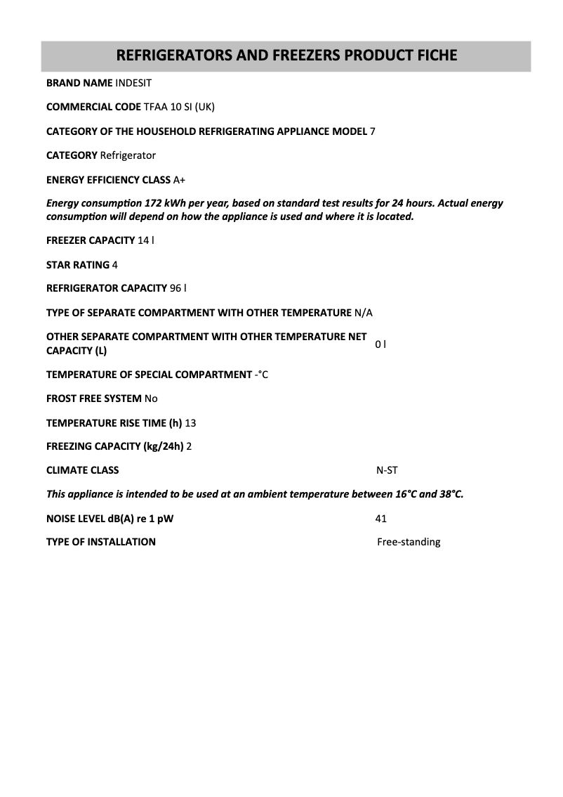 Página 1 del manual Manual de usuario Indesit TFAA 10 SI (UK)