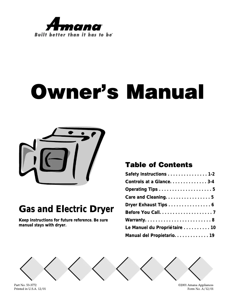 Página nº 1 - Manual de usuario Amana DLG231RAW