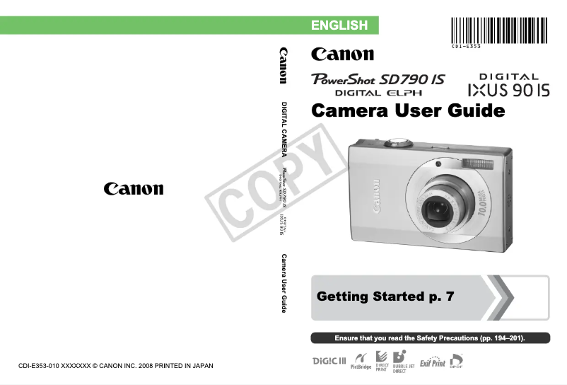 Página 1 del manual Manual de usuario Canon PowerShot SD790 IS