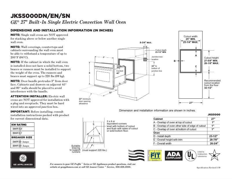 Página 1 del manual Ficha técnica GE JKS5000DNBB