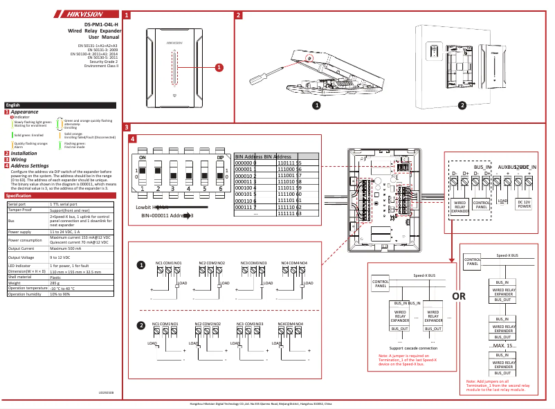 Imagen de la primera página del manual del dispositivo DS-PM1-O4L-H