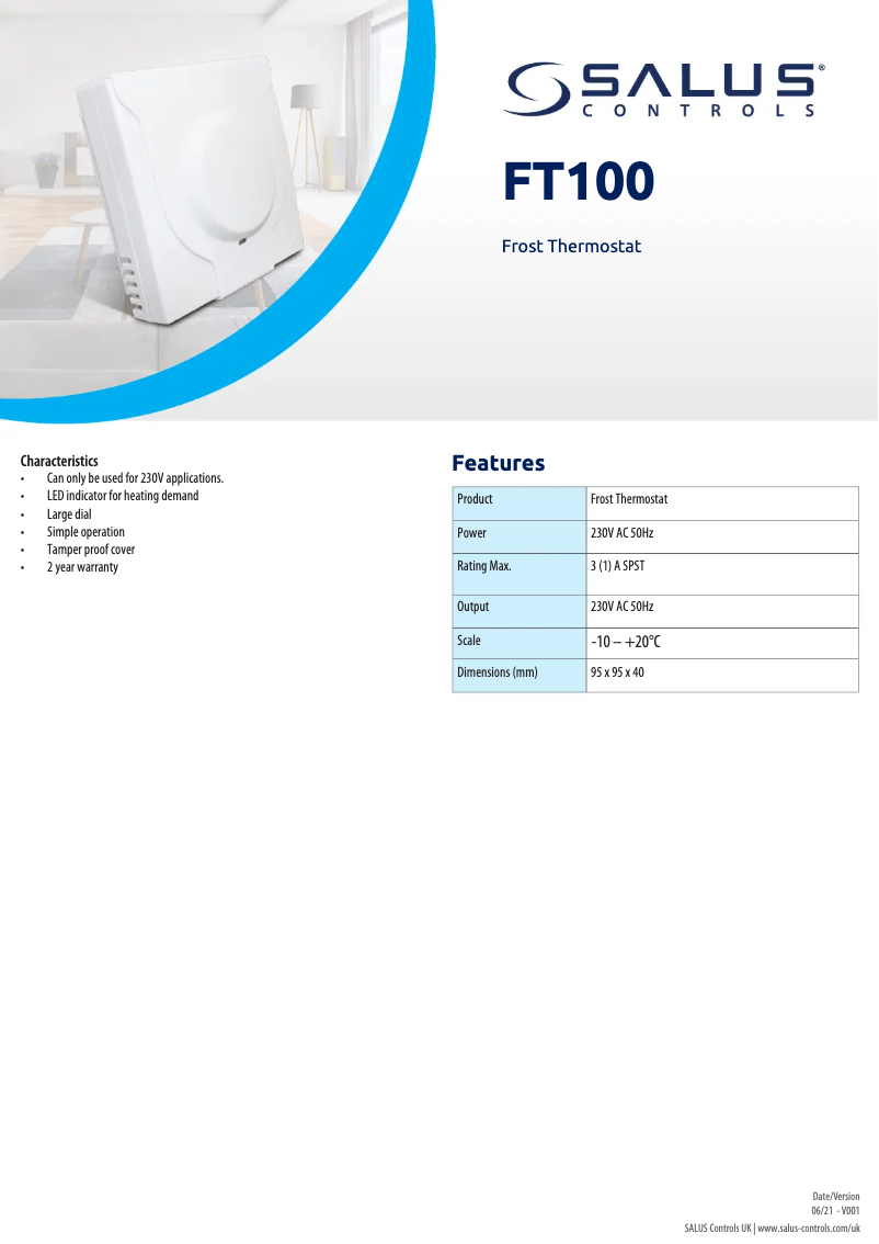 Página 1 del manual Ficha técnica Salus FT100