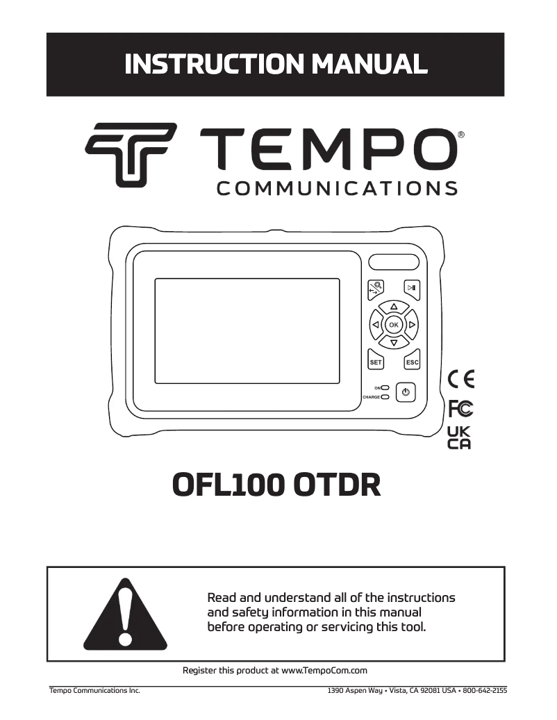 Imagen de la primera página del manual del dispositivo OFL100 OTDR
