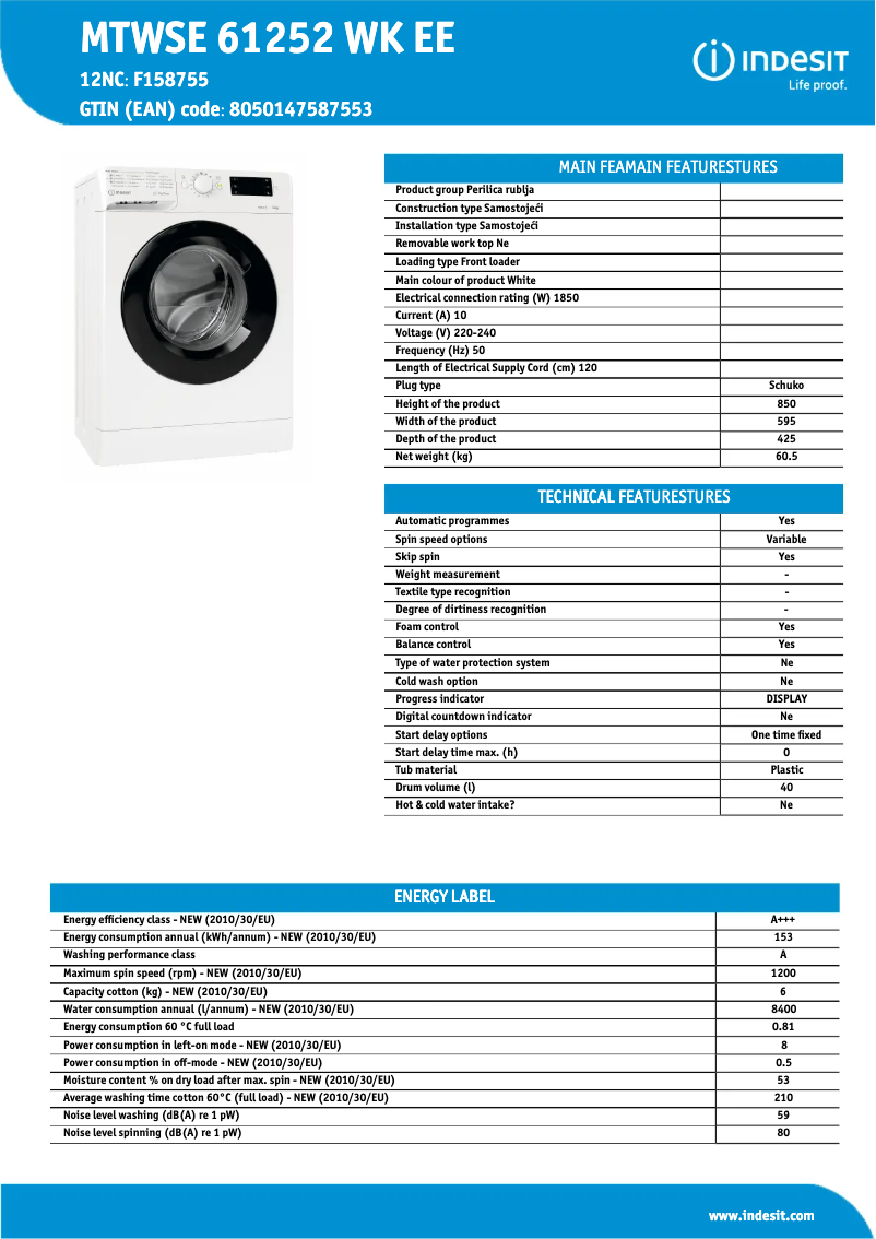 Imagen de la primera página del manual del dispositivo MTWSE 61252 WK EE