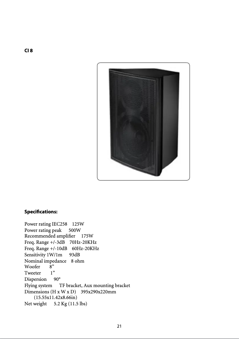 Página 1 del manual Ficha técnica Martin Mach CI8