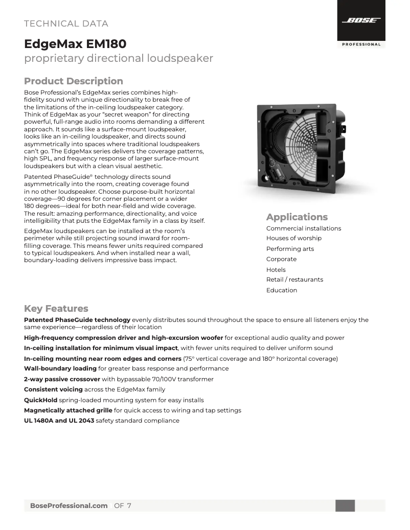 Página 1 del manual Ficha técnica Bose EdgeMax EM180