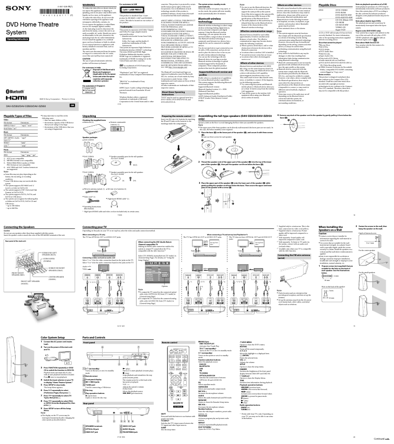 Página nº 1 - Manual de usuario Sony DAV-DZ950