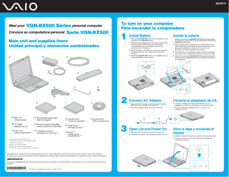 Imagen de la primera página del manual del dispositivo Vaio VGN-BX543B