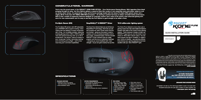 Imagen de la primera página del manual del dispositivo Kone Pure Optical