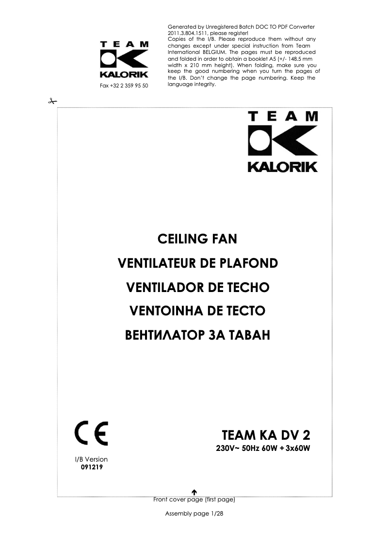 Página 1 del manual Manual de usuario Team KA DV 2