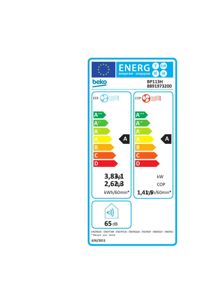 Página 1 del manual Etiqueta energética Beko BP113H