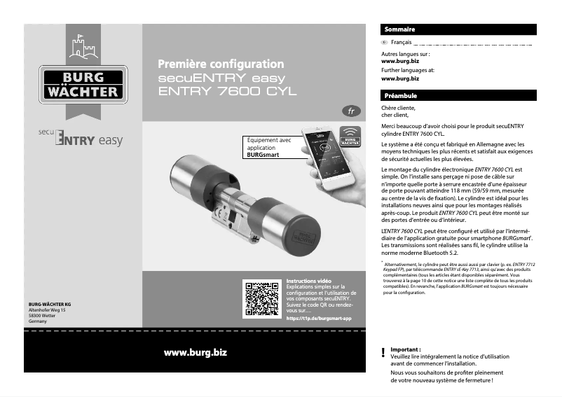 Imagen de la primera página del manual del dispositivo ENTRYeasy 7600 CYL