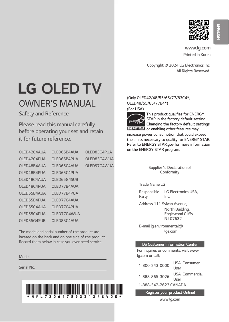 Página 1 del manual Manual de usuario LG OLED65C4AUA