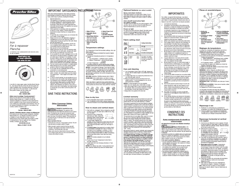 Página 1 del manual Manual de uso y mantenimiento Proctor Silex 17202