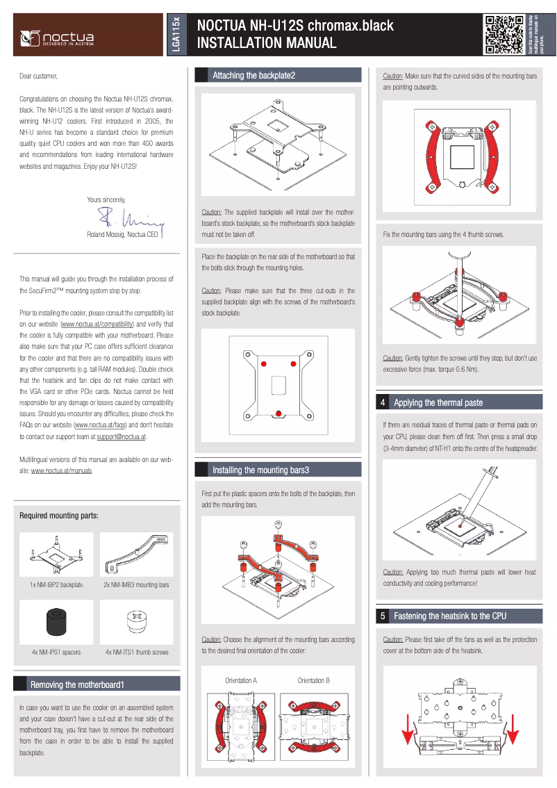 Página nº 1 - Manual de usuario Noctua NH-U12S Chromax