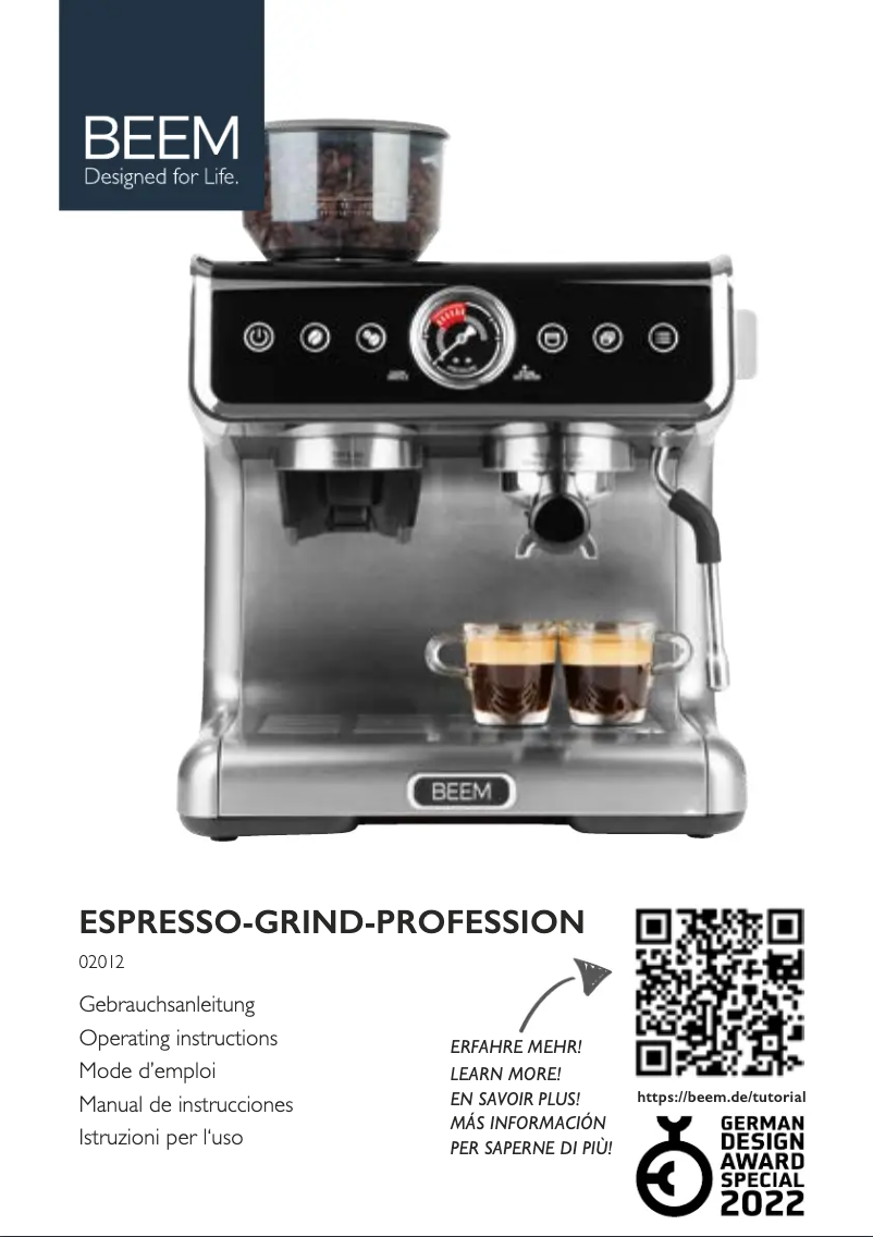 Imagen de la primera página del manual del dispositivo Espresso Grind Profession
