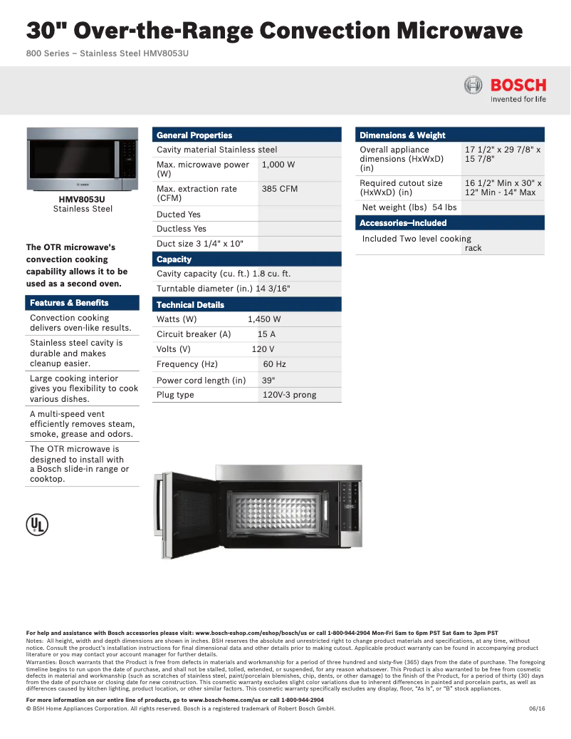 Página 1 del manual Ficha técnica Bosch HMV8053U