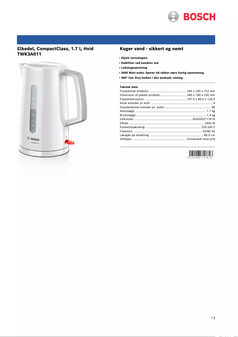 Página 1 del manual Folleto Bosch TWK3A011