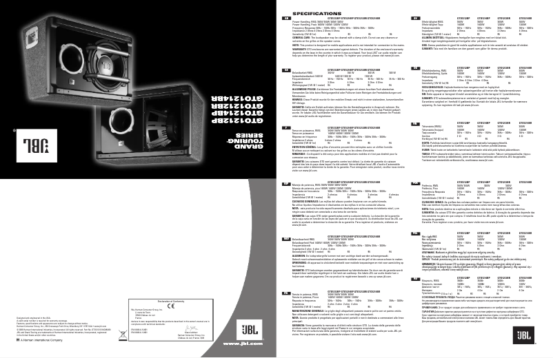 Página 1 del manual Manual de usuario JBL GTO1214BP