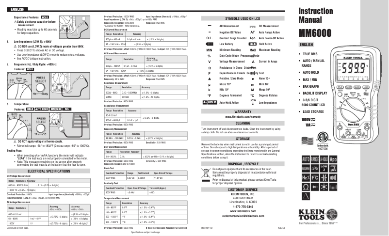 Imagen de la primera página del manual del dispositivo MM6000