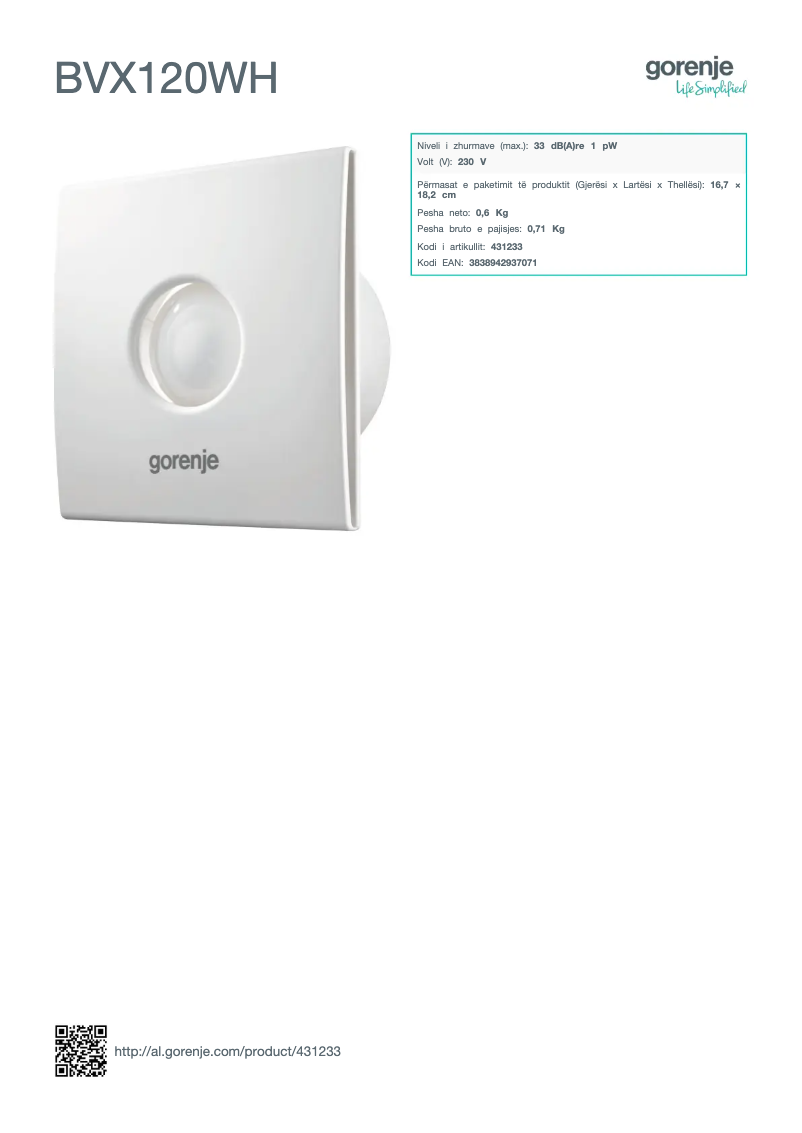 Imagen de la primera página del manual del dispositivo BVX120WH