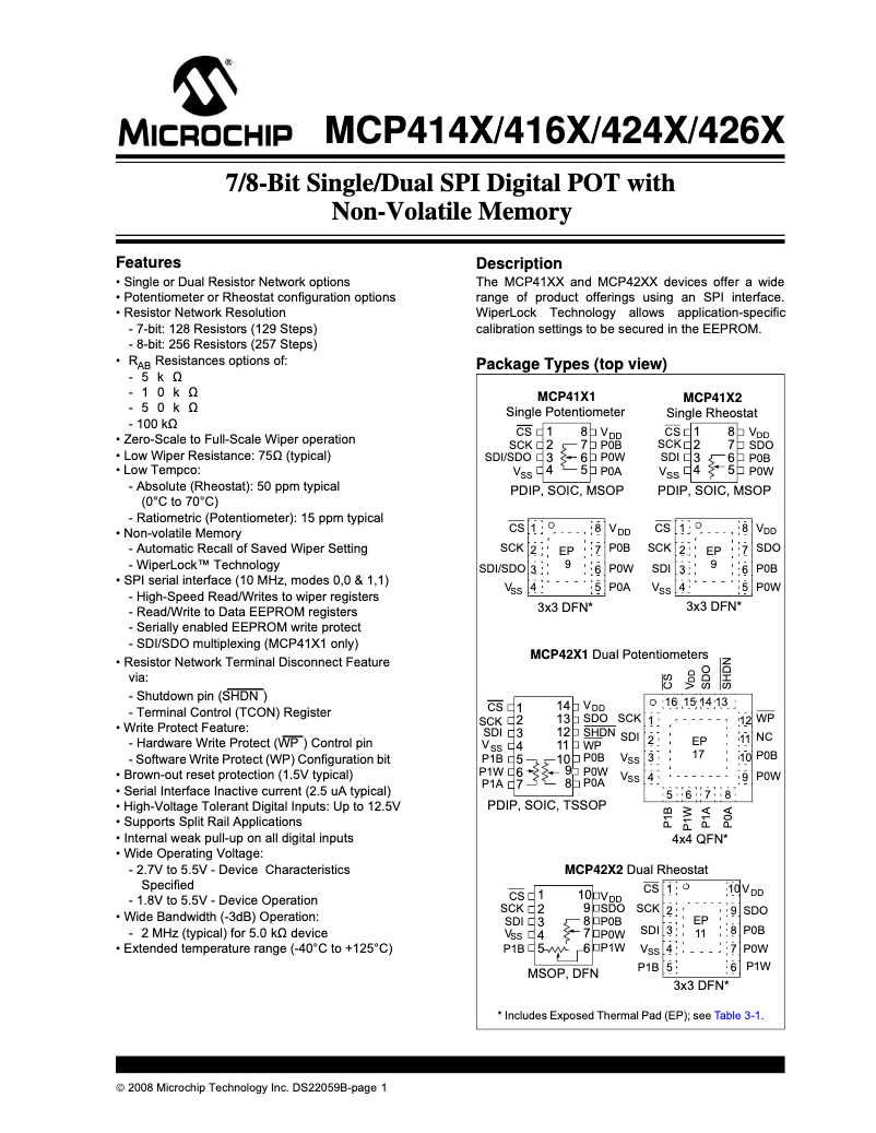 Imagen de la primera página del manual del dispositivo mcp4162