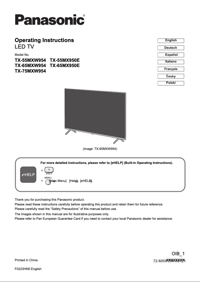 Página 1 del manual Guía de inicio rápido Panasonic TX-75MXW954