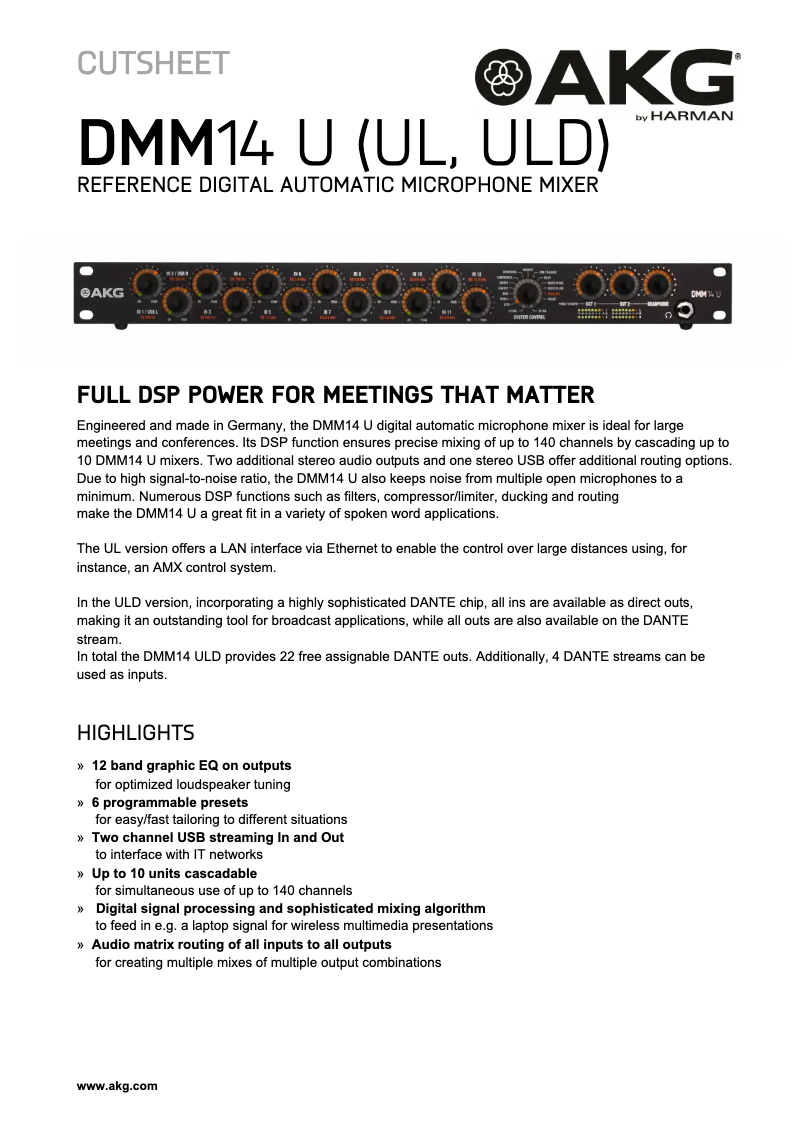 Página 1 del manual Ficha técnica AKG DMM14 UL