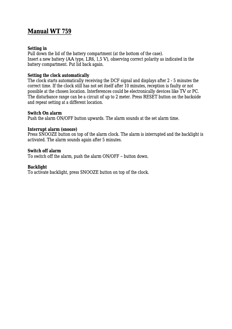 Imagen de la primera página del manual del dispositivo WT 759