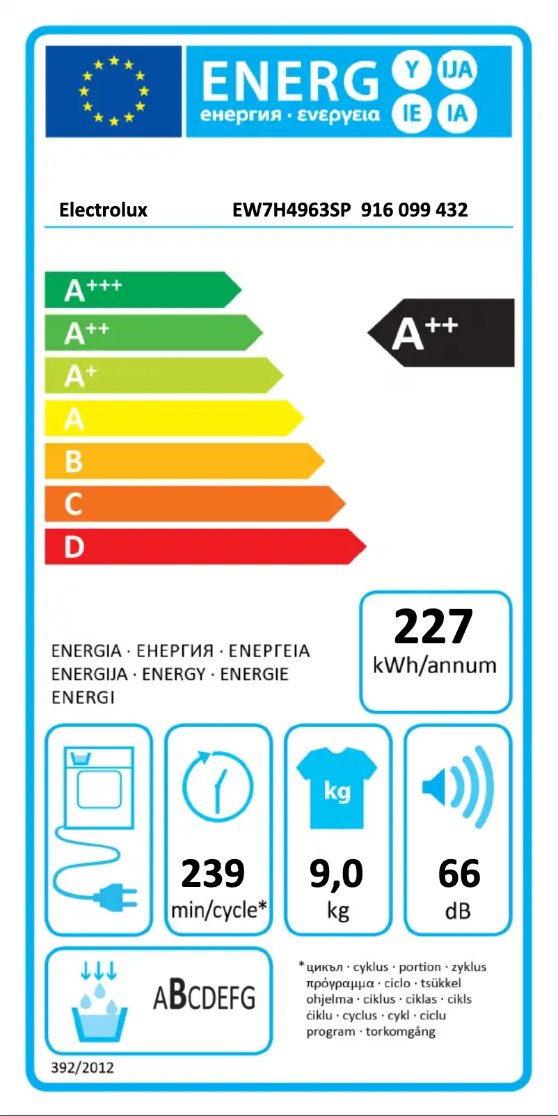 Página 1 del manual Etiqueta energética Electrolux EW7H4963SP