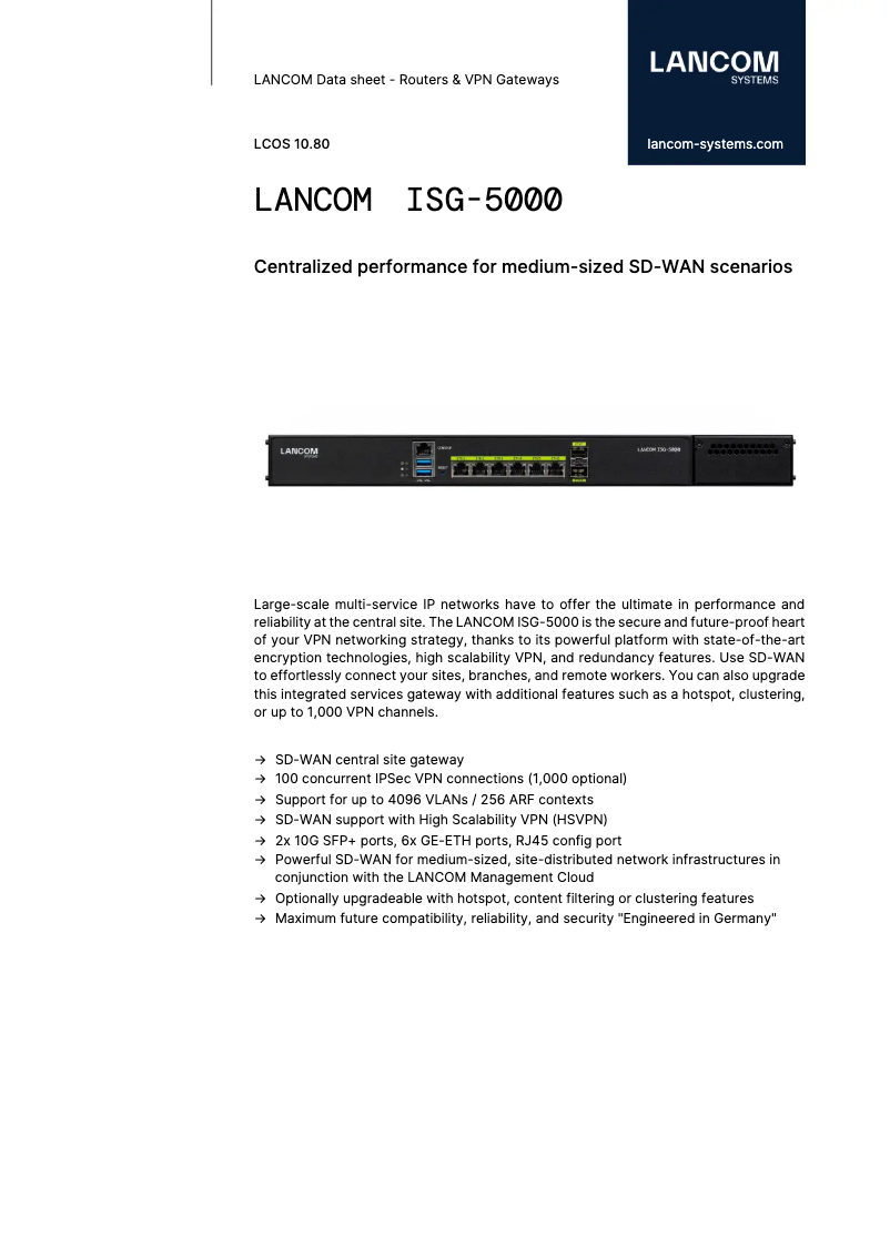 Página 1 del manual Ficha técnica Lancom ISG-5000