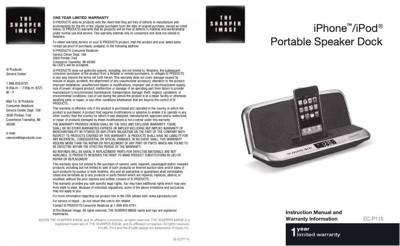 Página 1 del manual Manual de usuario Sharper Image EC-P115