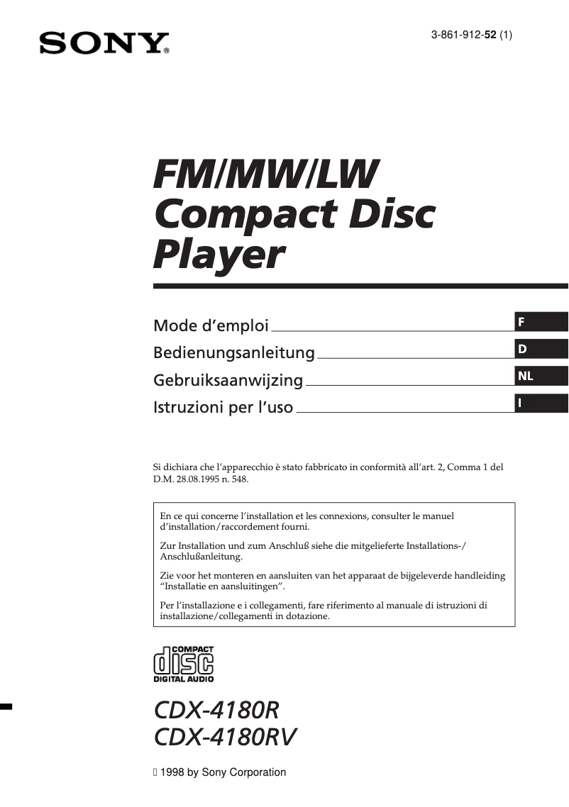 Imagen de la primera página del manual del dispositivo CDX-4180R