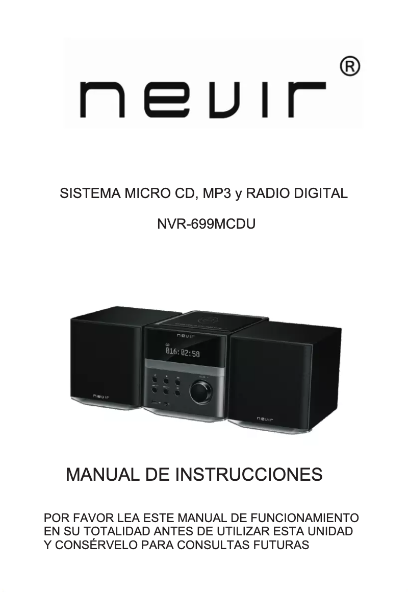 Imagen de la primera página del manual del dispositivo NVR-699MCDU