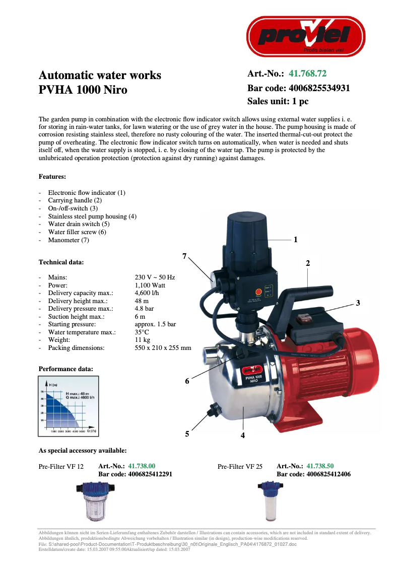 Imagen de la primera página del manual del dispositivo PVHA 1000 Niro