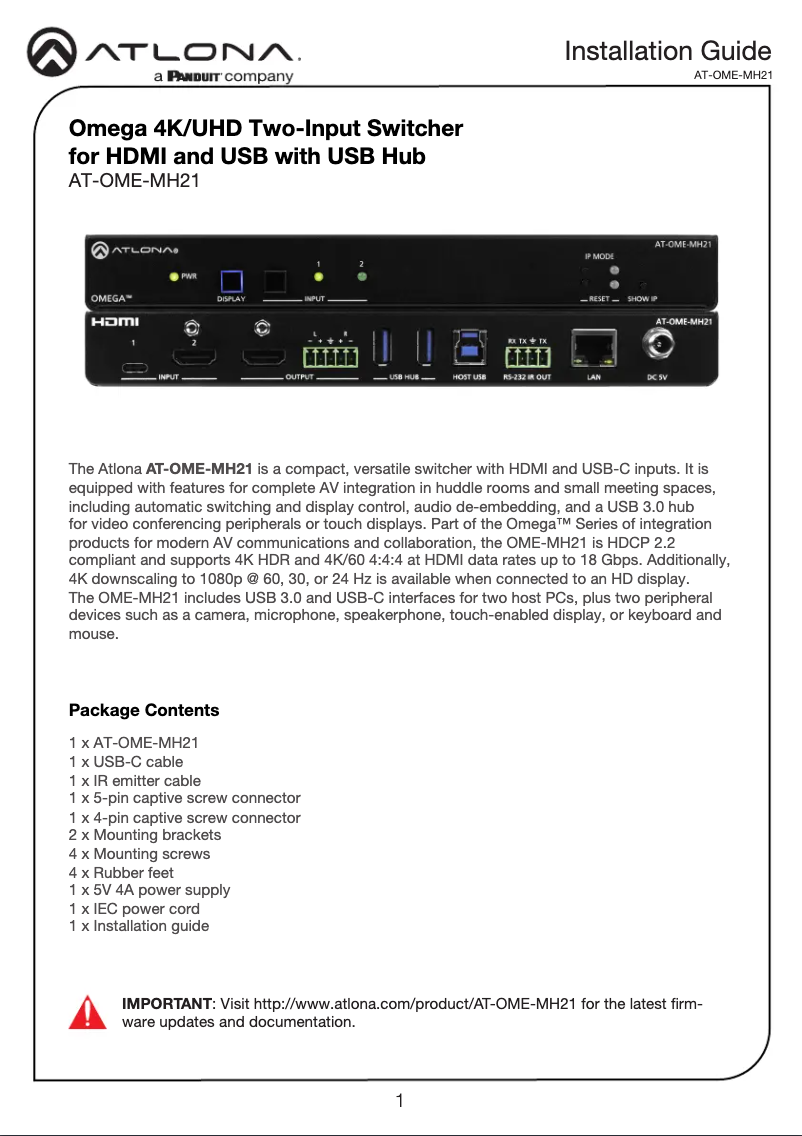 Imagen de la primera página del manual del dispositivo AT-OME-MH21