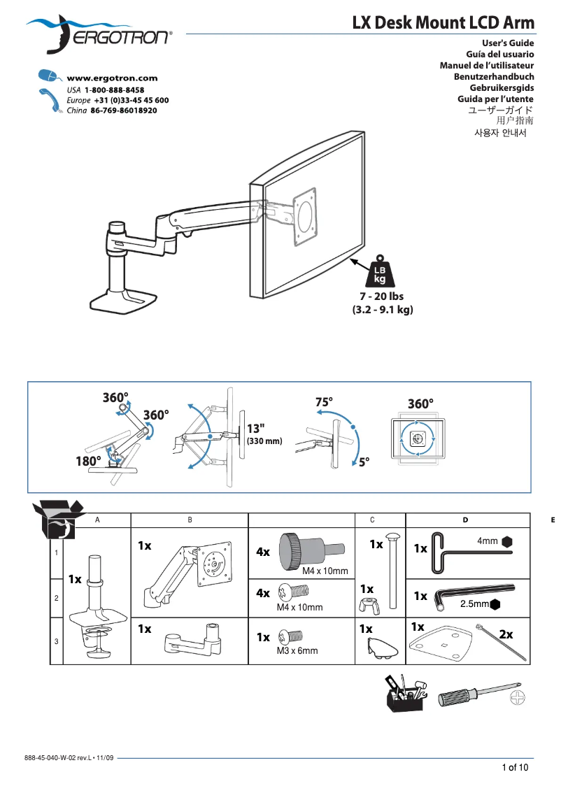 Página 1 del manual Manual de usuario Ergotron LX Series Desk Mount LCD Arm