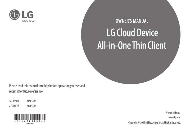 Imagen de la primera página del manual del dispositivo 24CK550W