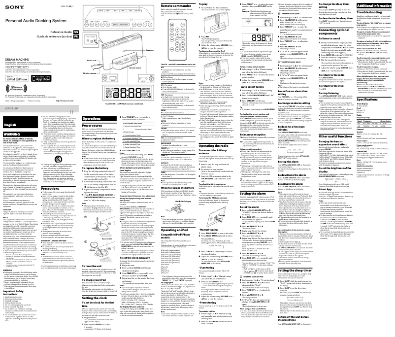 Imagen de la primera página del manual del dispositivo ICF-CS15iP