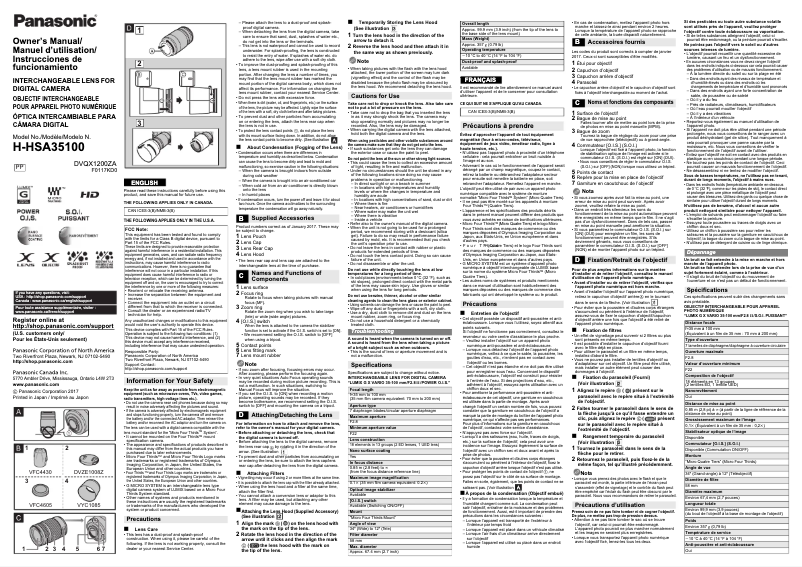 Página 1 del manual Manual de usuario Panasonic Lumix H-HSA35100