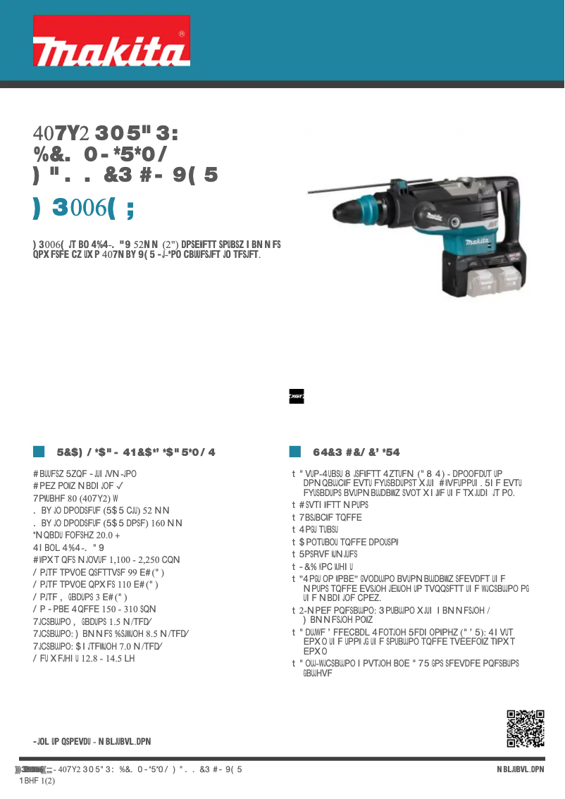 Página 1 del manual Ficha técnica Makita HR006GZ