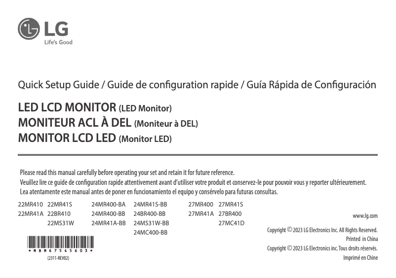 Imagen de la primera página del manual del dispositivo 27MR400