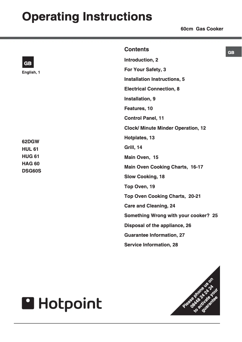 Página 1 del manual Manual de usuario Hotpoint HAG60K