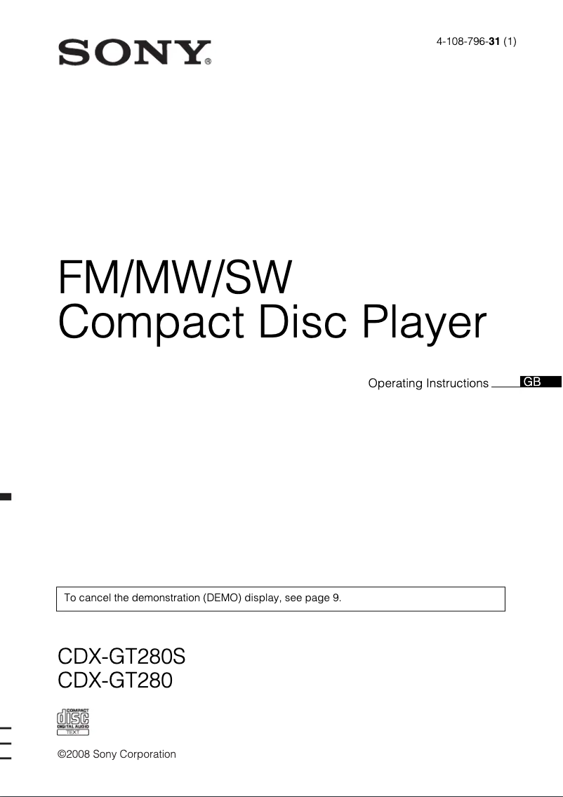 Imagen de la primera página del manual del dispositivo CDX-GT280S