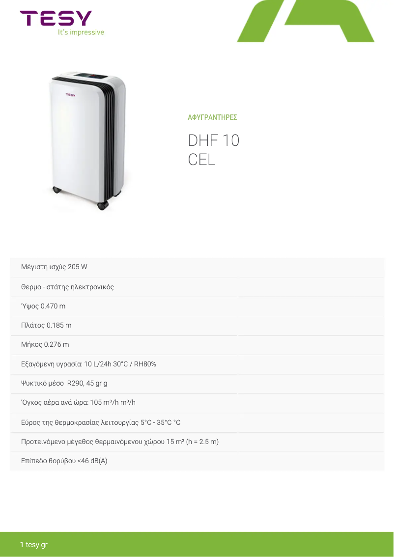 Página 1 del manual Ficha técnica Tesy DHF 10 CEL