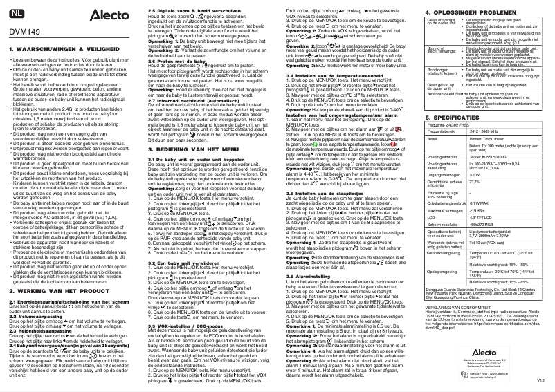 Página 1 del manual Manual de usuario Alecto DVM149