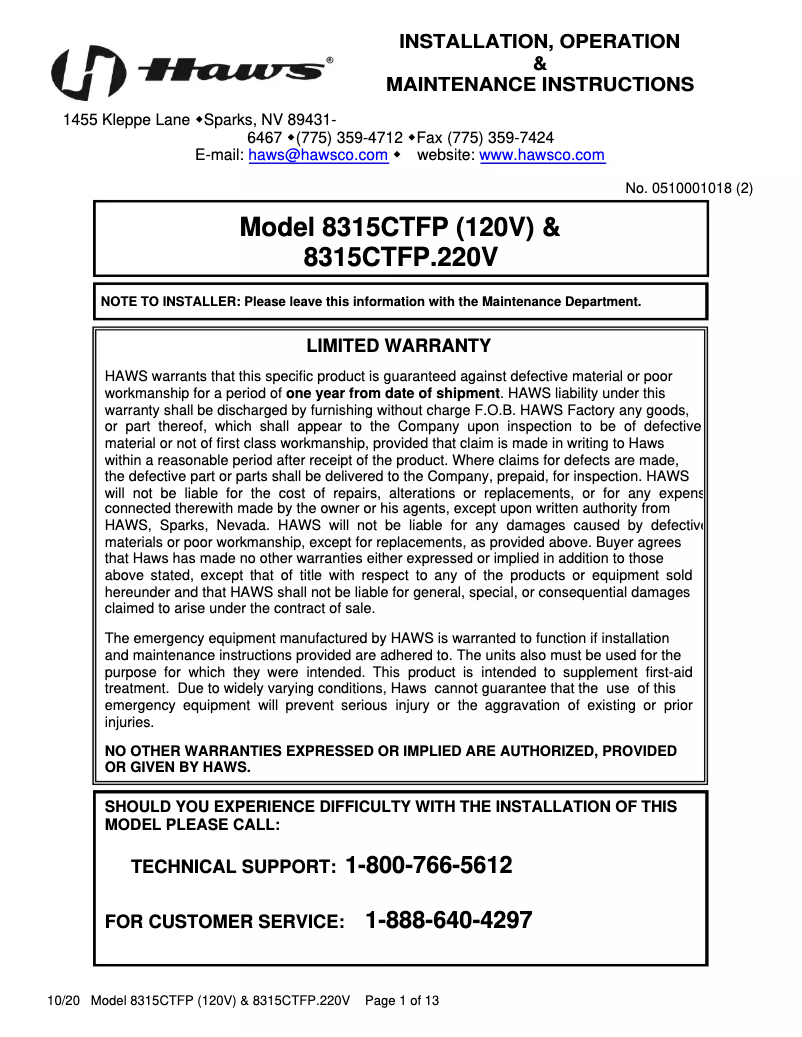 Imagen de la primera página del manual del dispositivo 8315CTFP